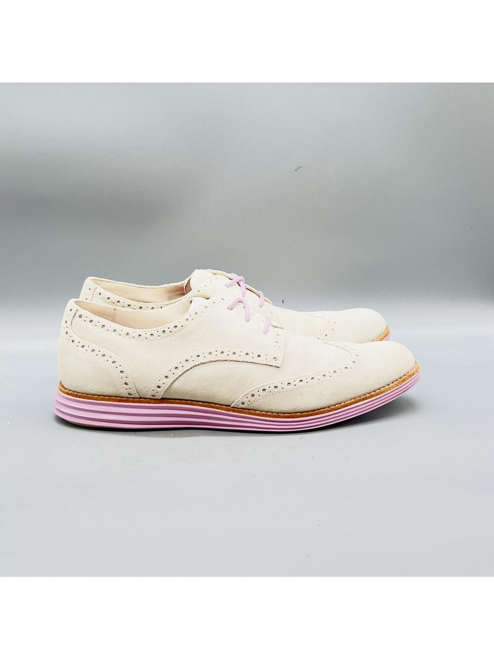 Cole Haan Shoes Womens 10 Off White Suede Lunargrand Wingtip Oxford Flats